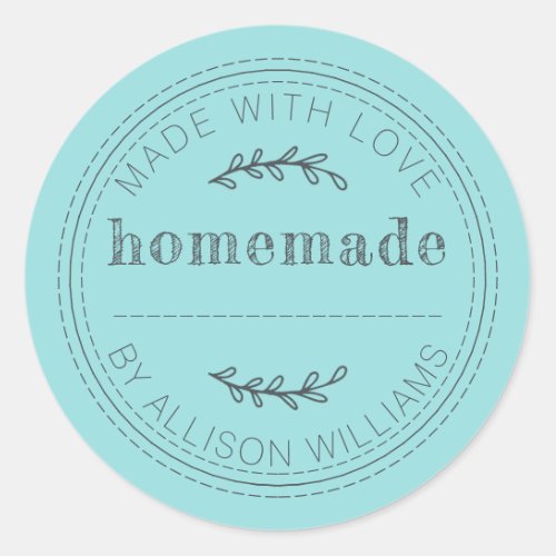 Rustic Homemade Baked Goods Jam Can Turquoise Blue Classic Round Sticker