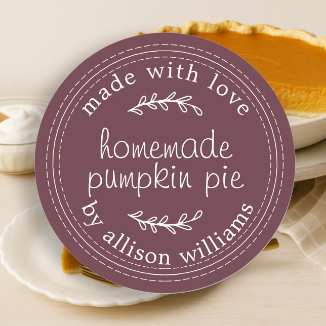 Rustic Homemade Baked Goods Pumpkin Pie Burgundy Classic Round Sticker (Creator Uploaded)