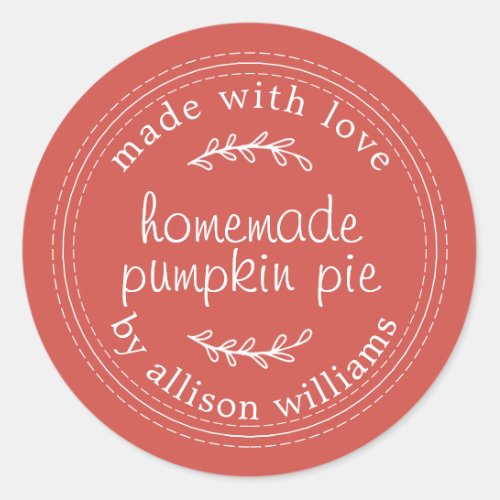 Rustic Homemade Baked Goods Pumpkin Pie Red Classic Round Sticker