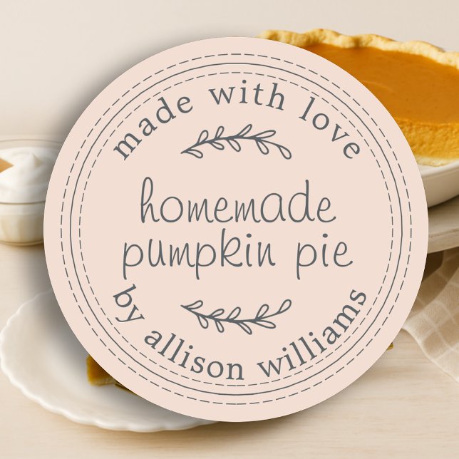 Rustic Homemade Baked Pumpkin Pie Peach Dust Classic Round Sticker (Creator Uploaded)