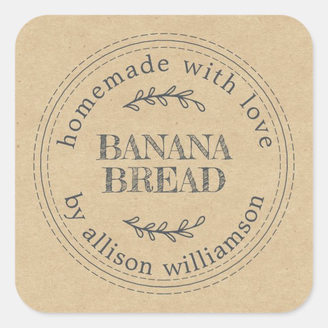 Rustic Homemade  Baking Gift Kraft Paper Square Sticker (Front)