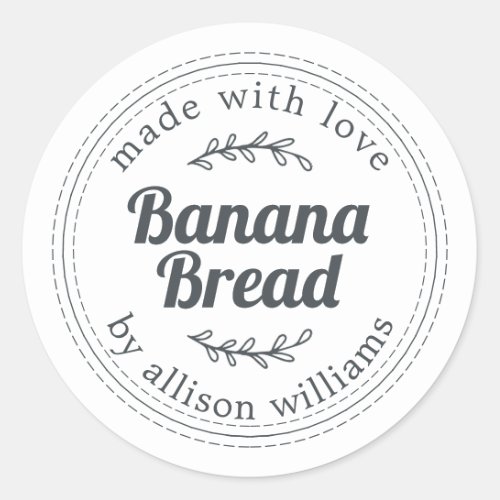 Rustic Homemade Banana Bread Black White Classic Round Sticker