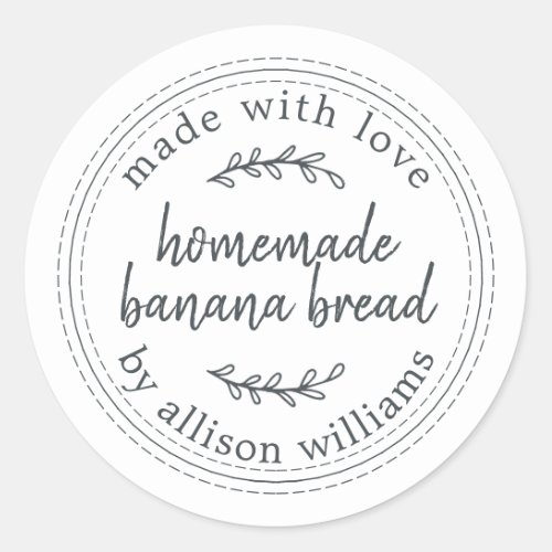 Rustic Homemade Banana Bread Black White Classic Round Sticker