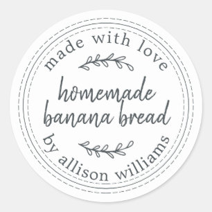 Rustic Homemade Banana Bread Black White Classic Round Sticker