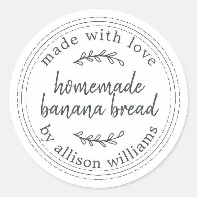 Rustic Homemade Banana Bread Black White Classic Round Sticker (Front)