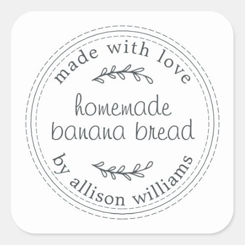 Rustic Homemade Banana Bread Black White Square Sticker