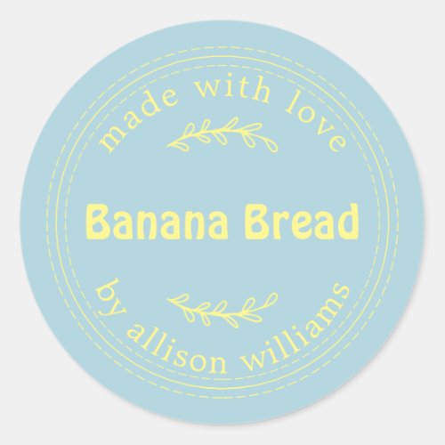 Rustic Homemade Banana Bread Blue Yellow Classic Round Sticker