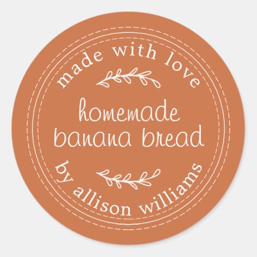 Rustic Homemade Banana Bread Burnt Orange Classic Round Sticker