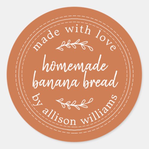 Rustic Homemade Banana Bread Burnt Orange Classic Round Sticker