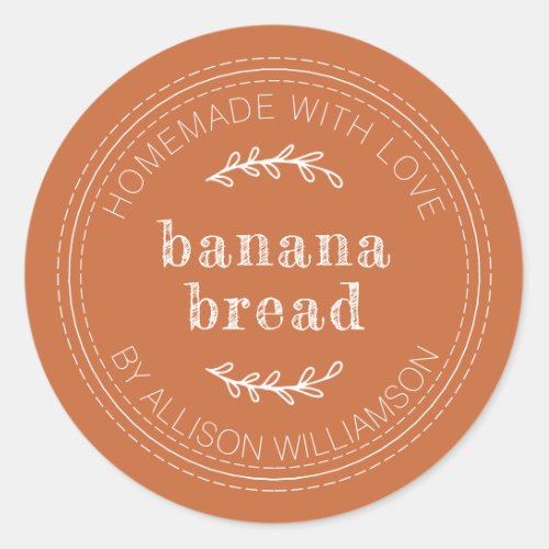 Rustic Homemade Banana Bread Burnt Orange Classic Round Sticker