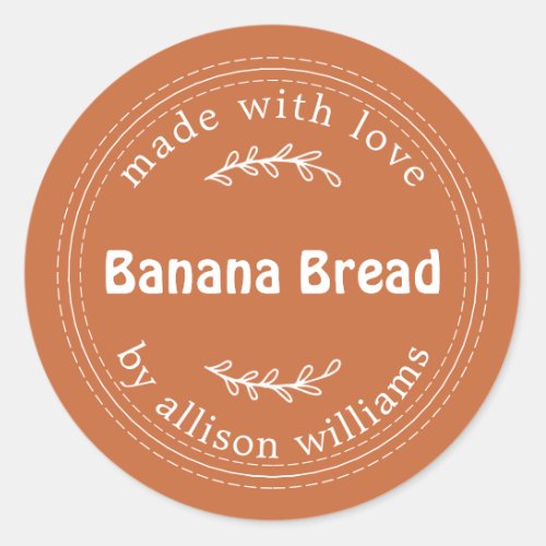 Rustic Homemade Banana Bread Burnt Orange Classic Round Sticker