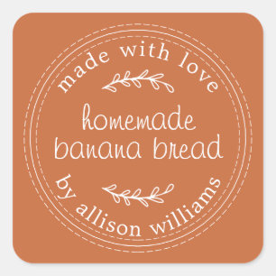 Rustic Homemade Banana Bread Burnt Orange Square Sticker