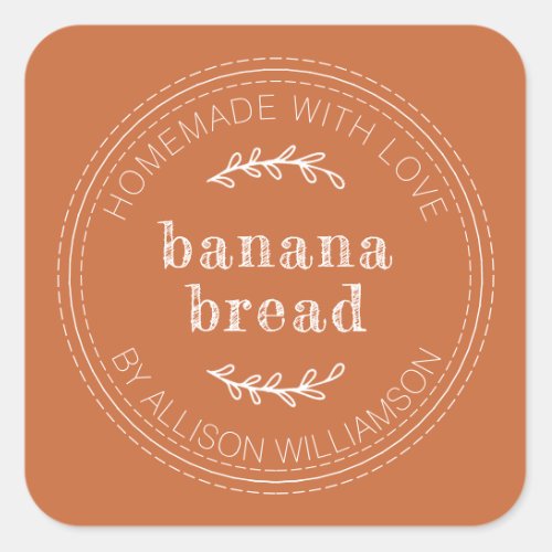 Rustic Homemade Banana Bread Burnt Orange Square Sticker