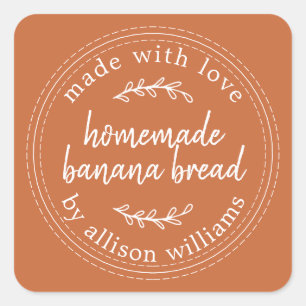 Rustic Homemade Banana Bread Burnt Orange Square Sticker