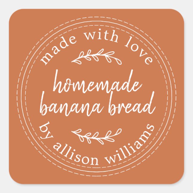 Rustic Homemade Banana Bread Burnt Orange Square Sticker (Front)