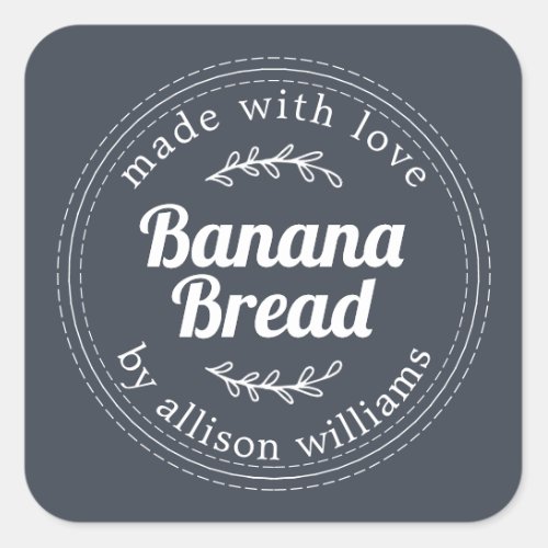 Rustic Homemade Banana Bread Dark Blue Square Sticker