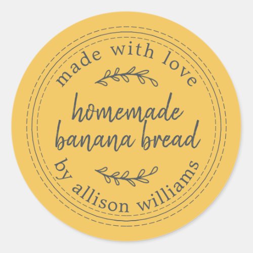 Rustic Homemade Banana Bread Honey Yellow Classic Round Sticker