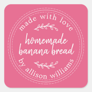 Rustic Homemade Banana Bread Hot Pink Square Sticker