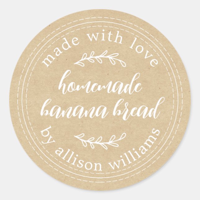 Rustic Homemade Banana Bread Kraft Paper Classic Round Sticker (Front)