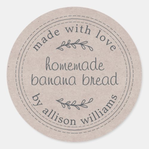 Rustic Homemade Banana Bread Kraft Paper Classic Round Sticker