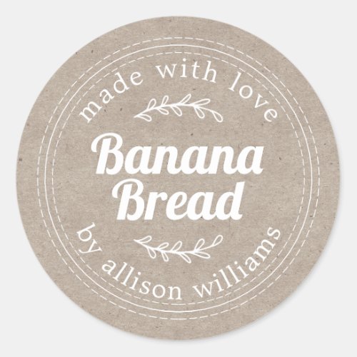 Rustic Homemade Banana Bread Kraft Paper Classic Round Sticker