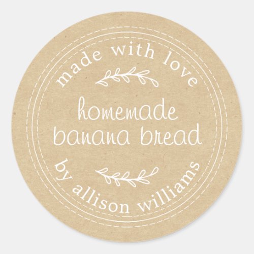 Rustic Homemade Banana Bread Kraft Paper Classic Round Sticker