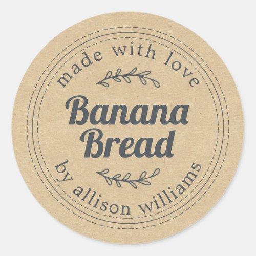 Rustic Homemade Banana Bread Kraft Paper Classic Round Sticker