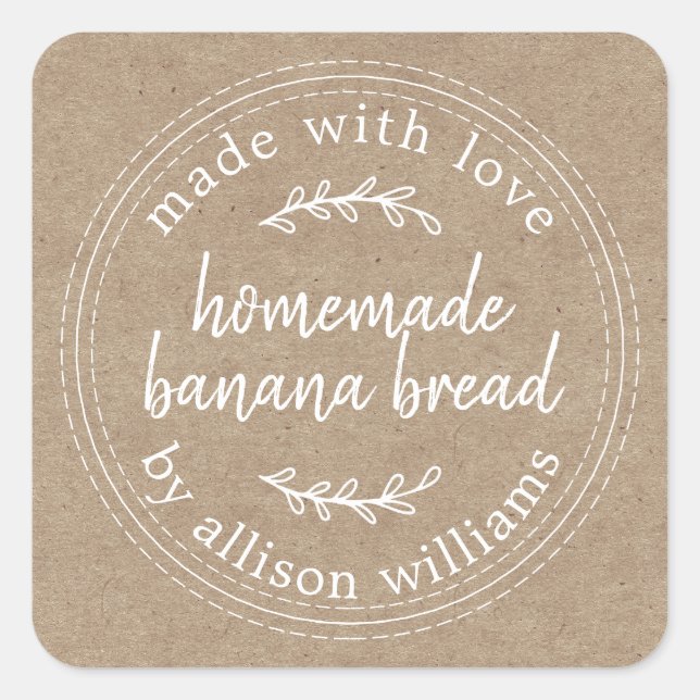 Rustic Homemade Banana Bread Kraft Paper Square Sticker (Front)