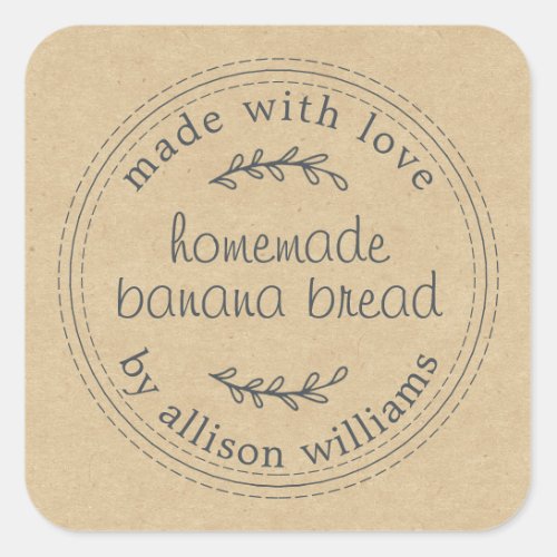 Rustic Homemade Banana Bread Kraft Paper Square Sticker