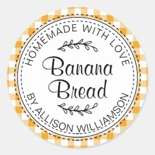 Rustic Homemade Banana Bread Mellow Yellow Check Classic Round Sticker