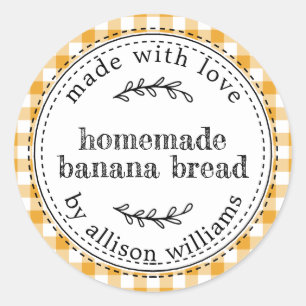 Rustic Homemade Banana Bread Mellow Yellow Check Classic Round Sticker