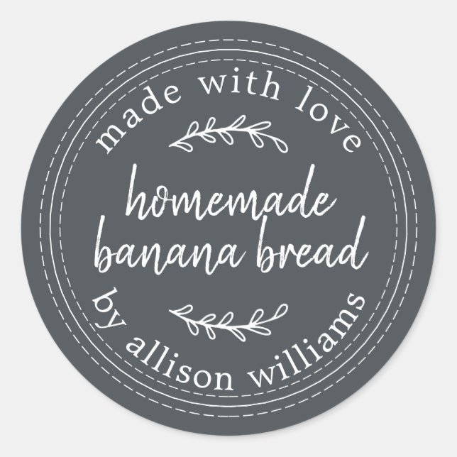 Rustic Homemade Banana Bread Off-Black Classic Round Sticker (Front)