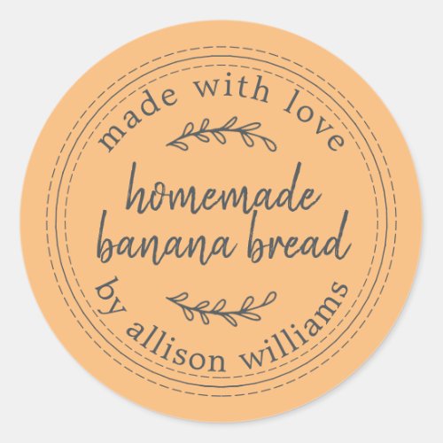 Rustic Homemade Banana Bread Orange Classic Round Sticker