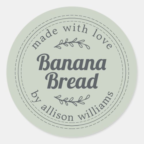Rustic Homemade Banana Bread Pastel Green Classic Round Sticker