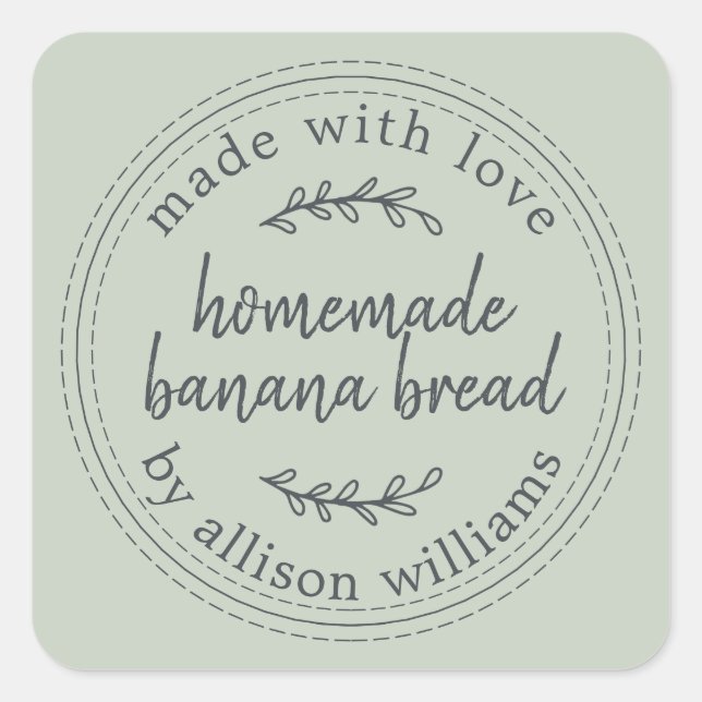 Rustic Homemade Banana Bread Pastel Green Square Sticker (Front)