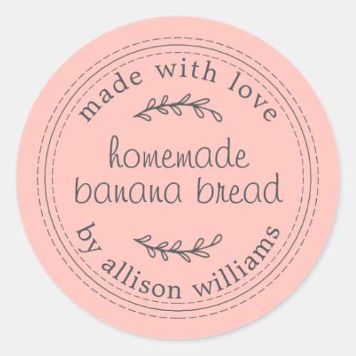 Rustic Homemade Banana Bread Pastel Pink Classic Round Sticker