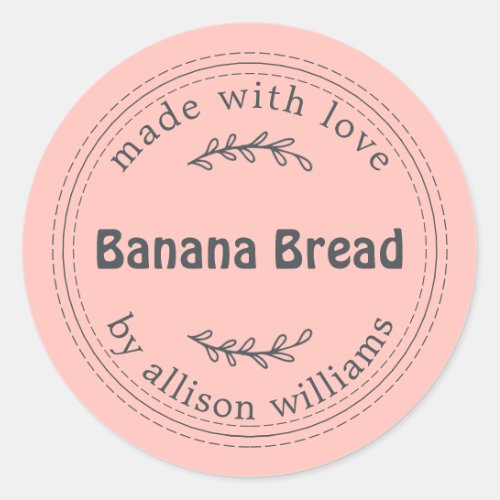 Rustic Homemade Banana Bread Pink Classic Round Sticker