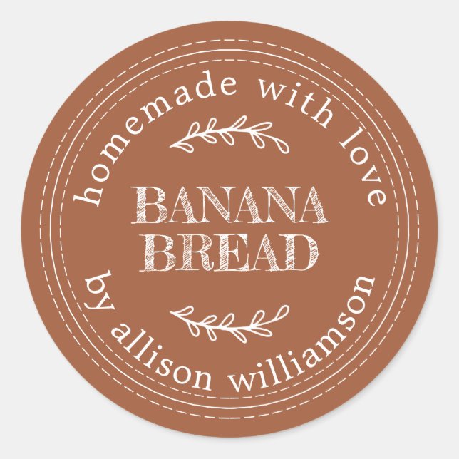 Rustic Homemade  Banana Bread TerraCotta Classic Round Sticker (Front)