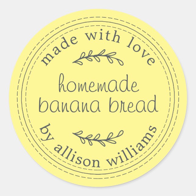 Rustic Homemade Banana Bread Yellow Classic Round Sticker (Front)