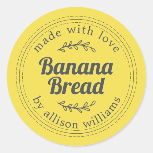 Rustic Homemade Banana Bread Yellow Classic Round Sticker