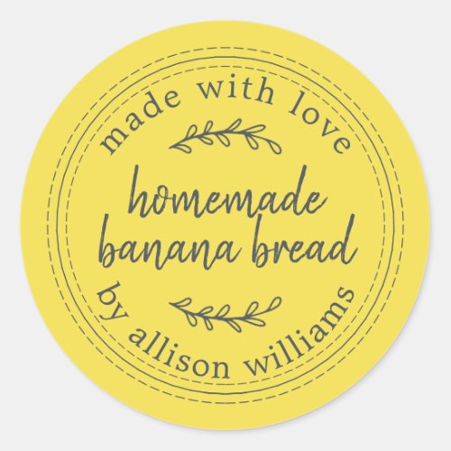 Rustic Homemade Banana Bread Yellow Classic Round Sticker