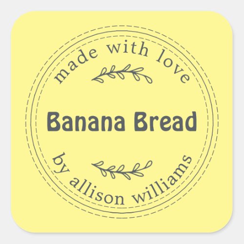 Rustic Homemade Banana Bread Yellow Square Sticker
