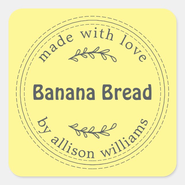 Rustic Homemade Banana Bread Yellow Square Sticker (Front)