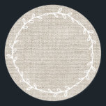 Rustic Homemade Beige Burlap Write On Blank Classic Round Sticker<br><div class="desc">Rustic, simple and modern write on homemade sticker with a lovely white foliage wreath on a beige burlap background. Simply write your name and the product name on the blank label. Exclusively designed for you by Happy Dolphin Studio. If you need any help or matching products, please contact us at...</div>