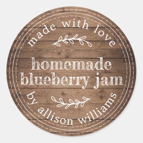 Rustic Homemade Blueberry Jam Barn Wood Classic Round Sticker