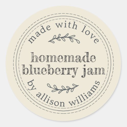 Rustic Homemade Blueberry Jam Can Antique White Classic Round Sticker