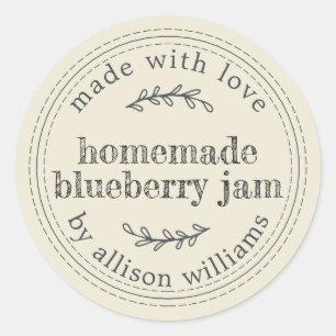 Rustic Homemade Blueberry Jam Can Antique White Classic Round Sticker