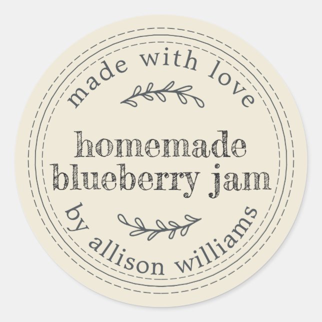 Rustic Homemade Blueberry Jam Can Antique White Classic Round Sticker (Front)