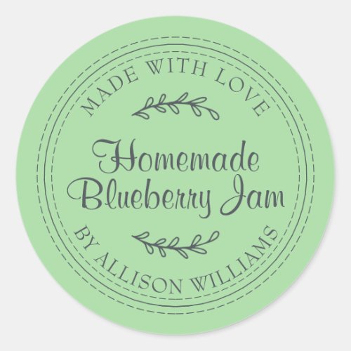 Rustic Homemade Blueberry Jam Can Neo Mint Green Classic Round Sticker