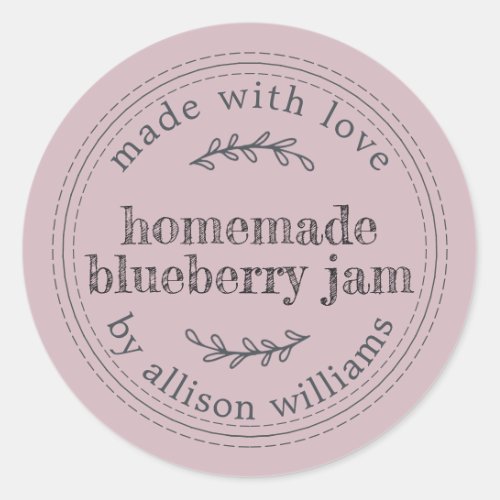 Rustic Homemade Blueberry Jam Can Pastel Purple Classic Round Sticker